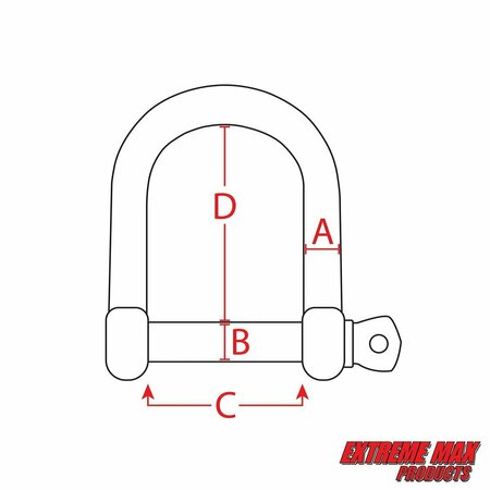 Extreme Max Extreme Max 3006.8234 BoatTector Stainless Steel Wide D Shackle - 1/2" 3006.8234